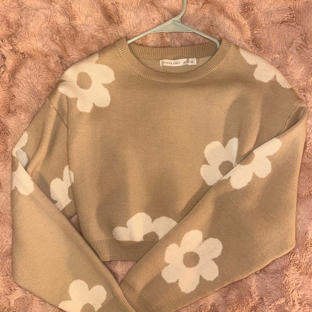Beige Floral Sweater